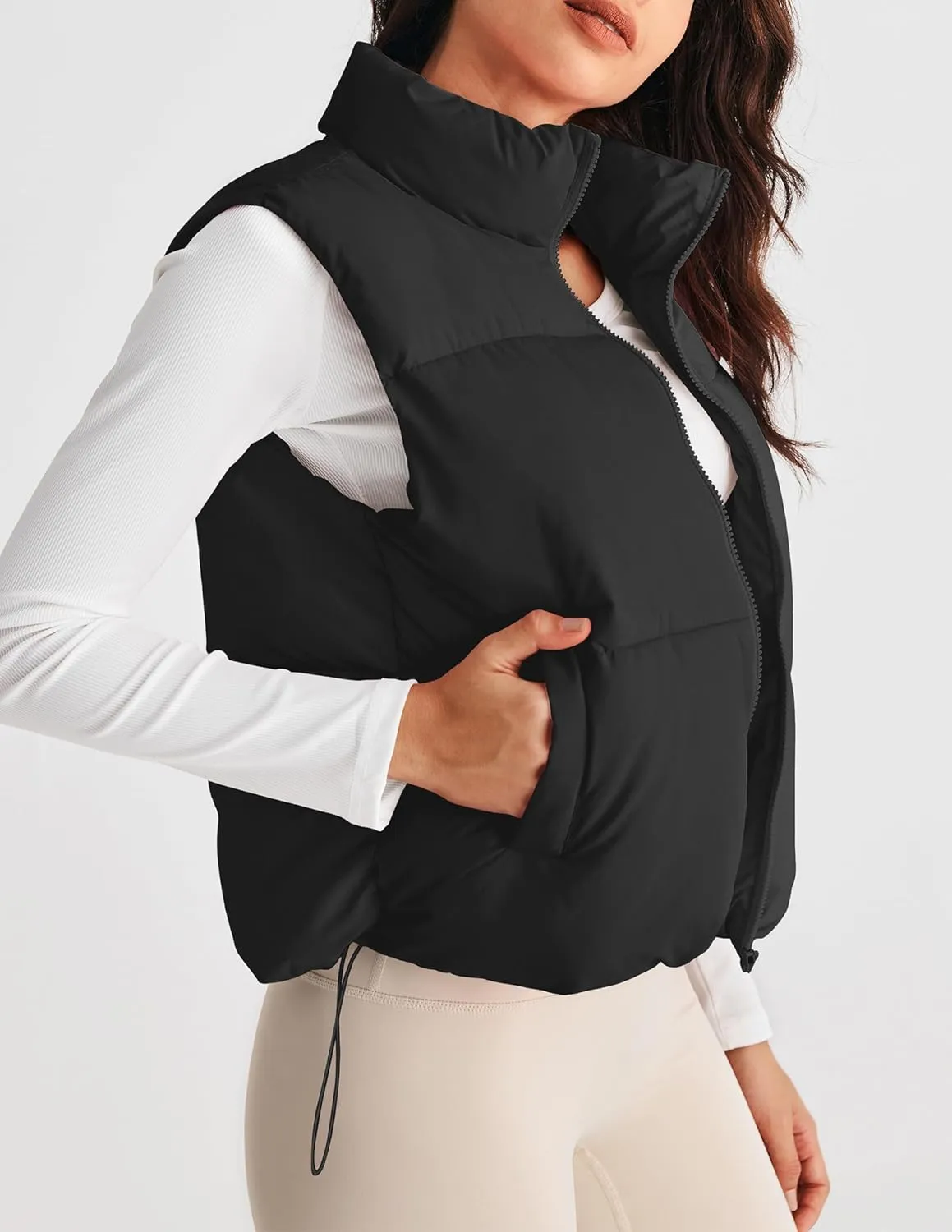 MEROKEETY Womens Puffer Vest Stand Collar Zip Up Sleeveless Padded Gilet Coat with Pockets