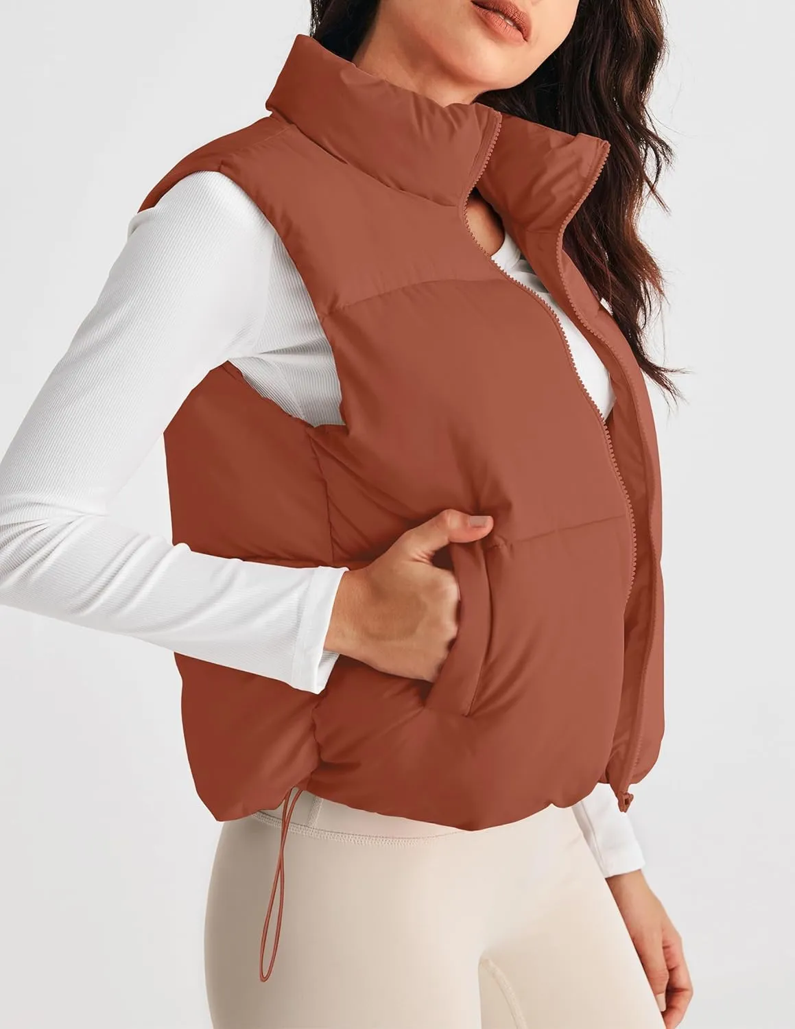 MEROKEETY Womens Puffer Vest Stand Collar Zip Up Sleeveless Padded Gilet Coat with Pockets