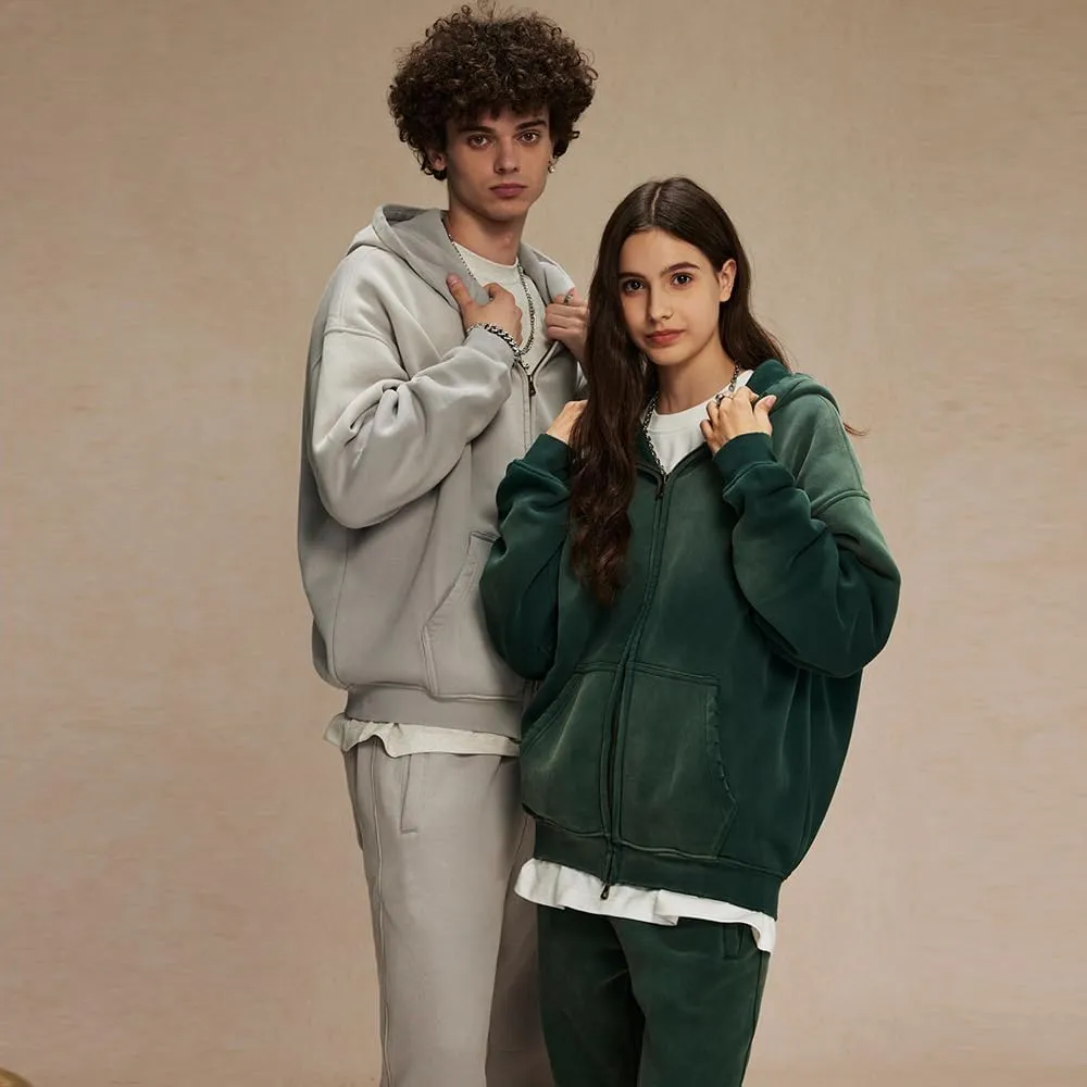 Mi Bo Tong Women Oversized Hoodies Vintage Cotton Casual Hooded Sweatshirt with Pocket Teens Zip Up Pullover Unisex