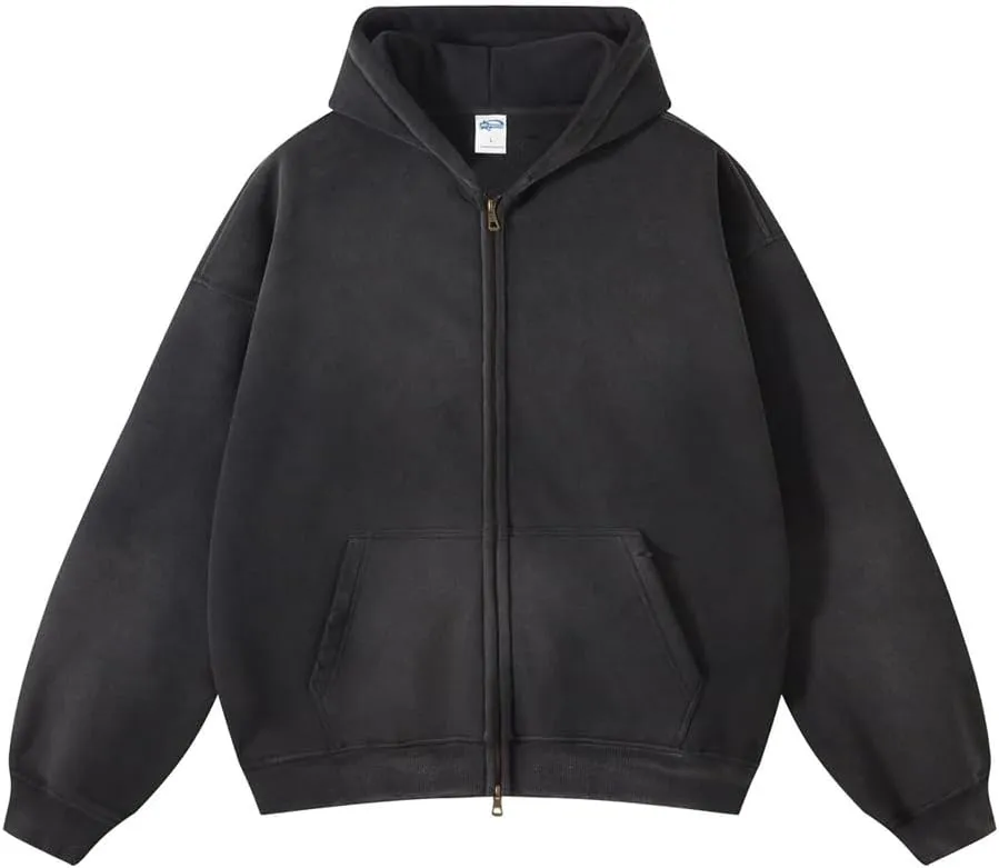 Mi Bo Tong Women Oversized Hoodies Vintage Cotton Casual Hooded Sweatshirt with Pocket Teens Zip Up Pullover Unisex