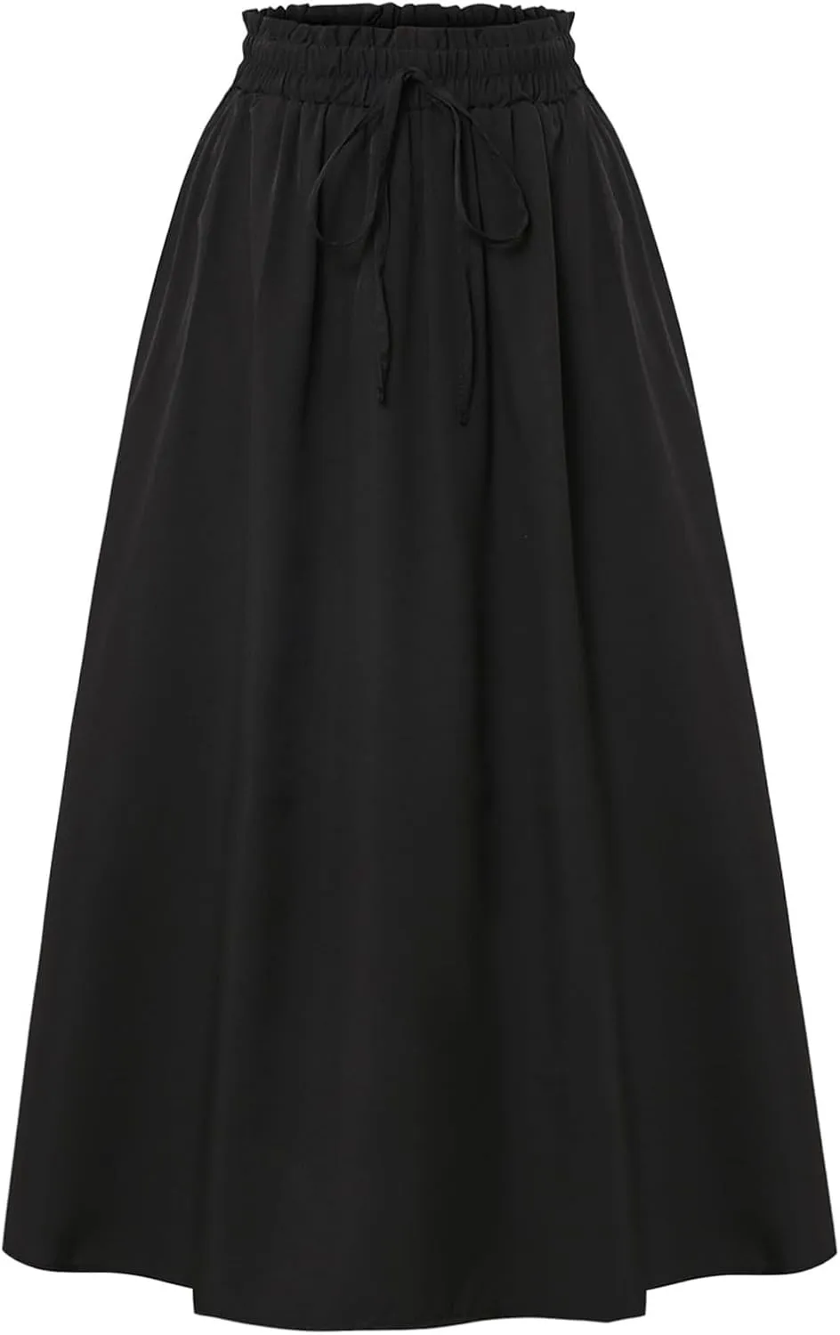 Midi Skirts for Women Trendy Casual Summer Lightweight Linen Skirt Drawstring High Waisted Flowy Skirt with Pockets