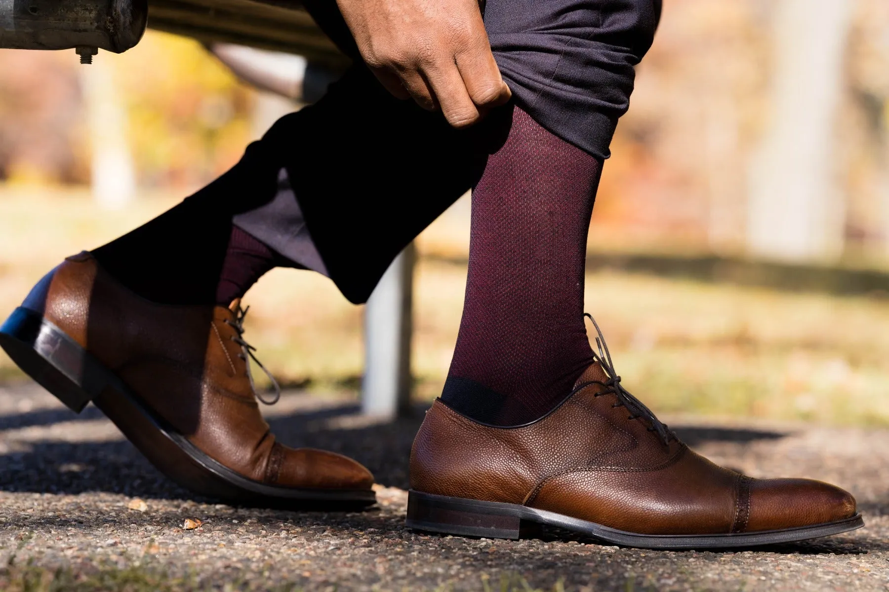 Midnight Blue & Burgundy Two-Tone Cotton Socks