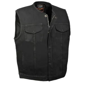 Milwaukee Leather  MDM3001 Men's Collarless Black Denim Club Vest with Hidden Zipper