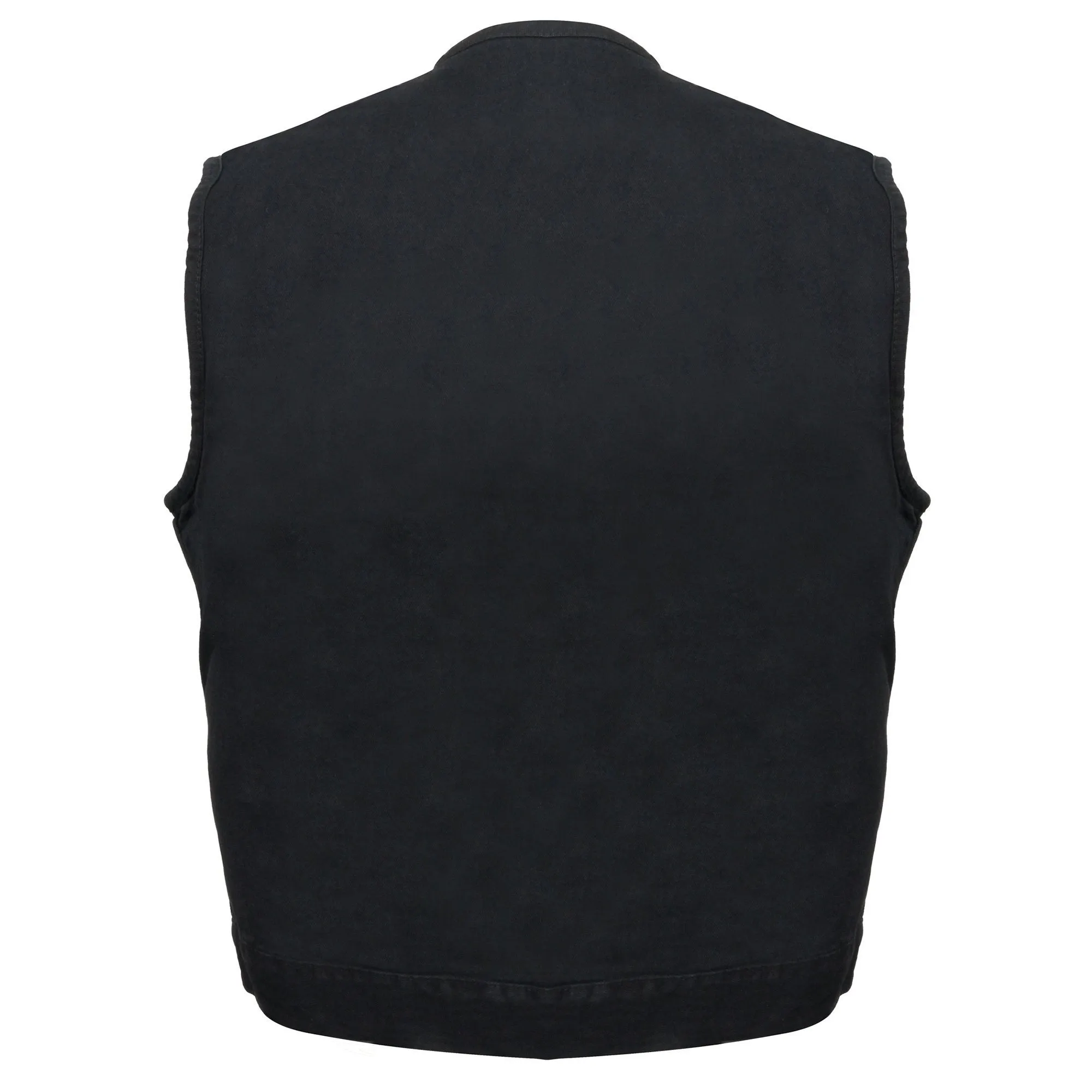 Milwaukee Leather  MDM3001 Men's Collarless Black Denim Club Vest with Hidden Zipper