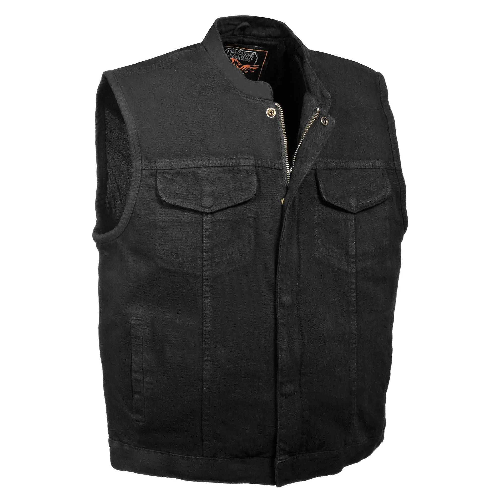 Milwaukee Performance Denim-MDM3000-Men's Black Concealed Snap Denim Club Vest with Hidden Zipper