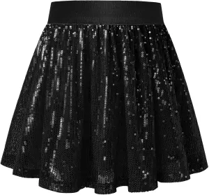 Mirawise Girls Metallic Sequin Skirt Sparkle Glitter Shiny Pleated Skirts Dance Outfit Party Elastic Waist Skorts Size 6-13