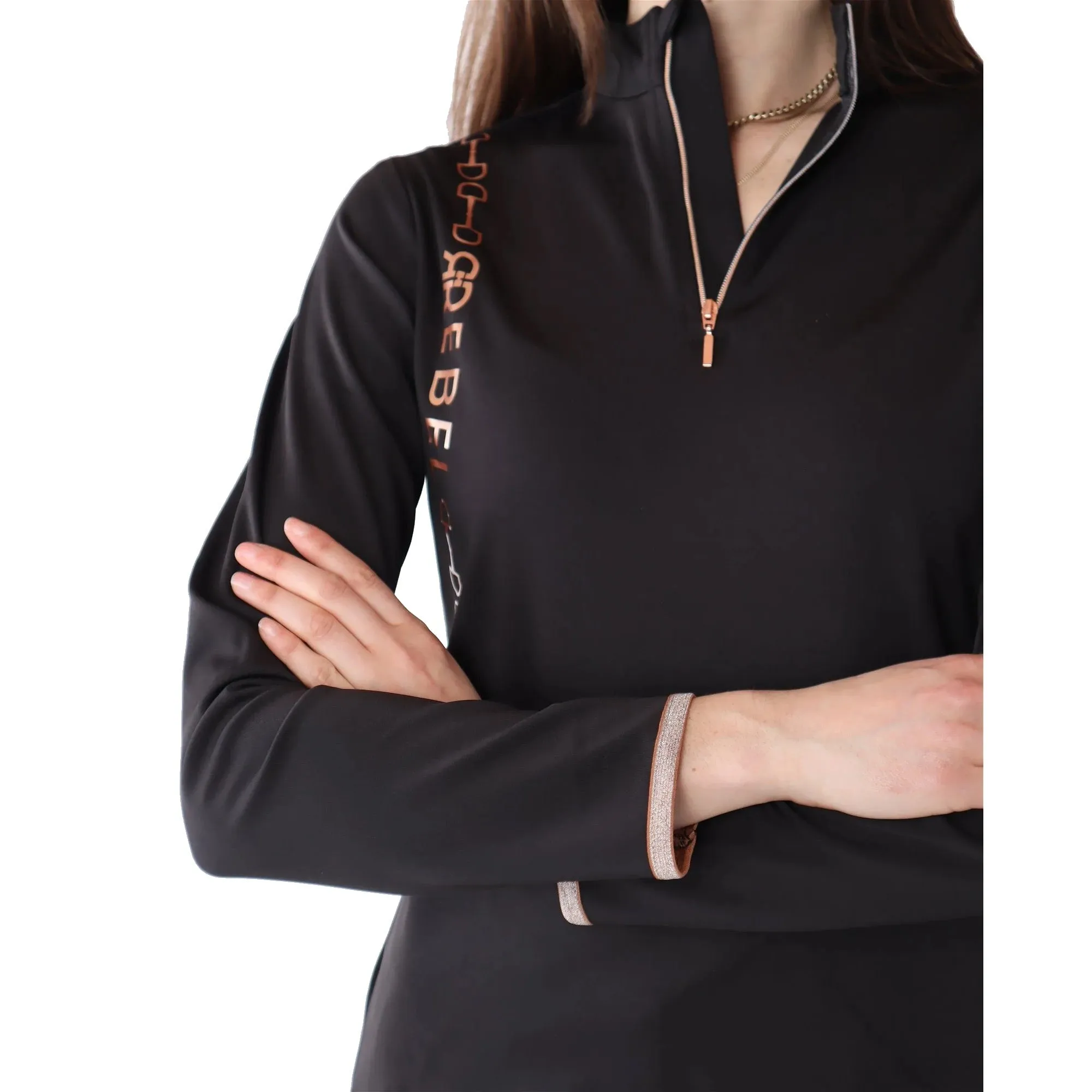 Montar REBEL Rosegold Logo Bit Chain 1/2 Zip Training Shirt,Black