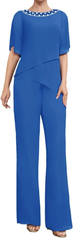 Mother of The Bride Pants Suits for Wedding Chiffon Womens Pant Suit for Wedding Guest Dresses 2 Piece