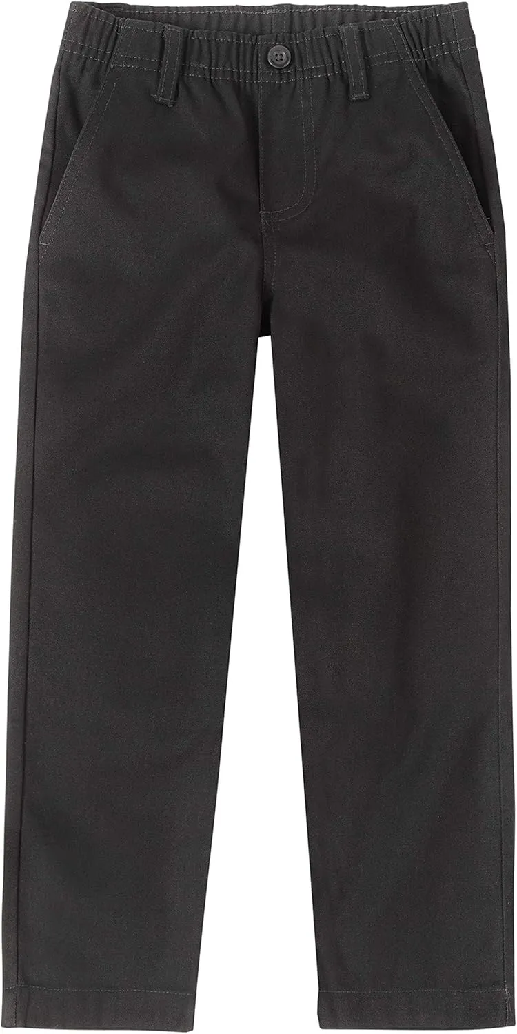 Nautica Boys School Uniform Twill Khaki Pants, Flat Front & Elasticized Waistband, Zipper Closure With Faux Button