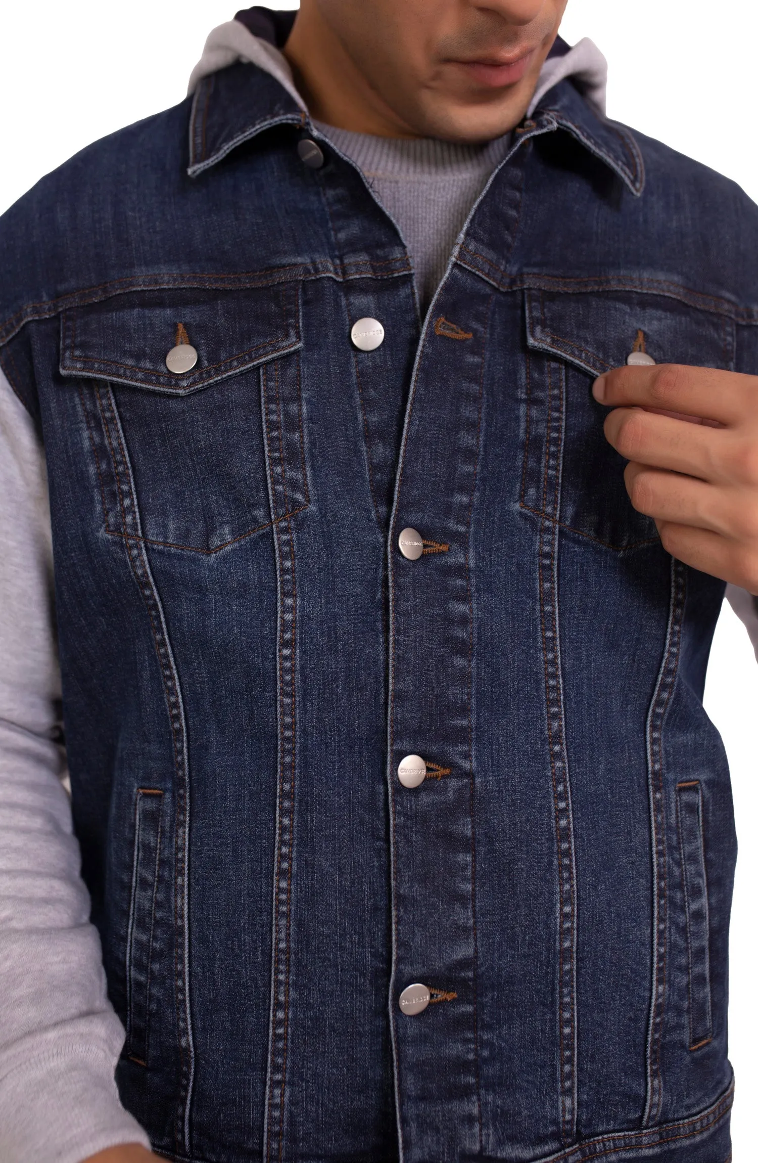 Navy Blue Hooded Denim Jacket