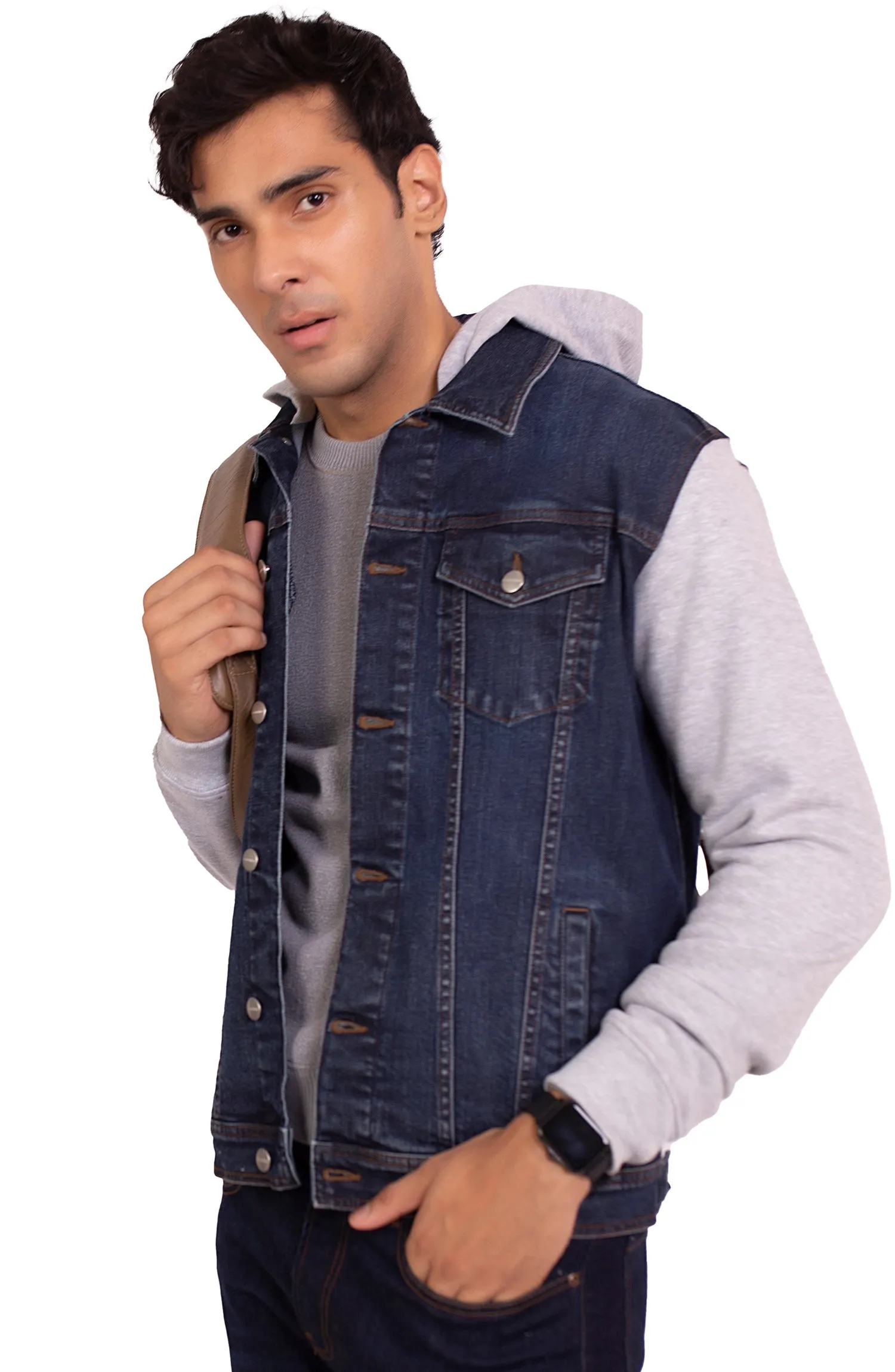 Navy Blue Hooded Denim Jacket
