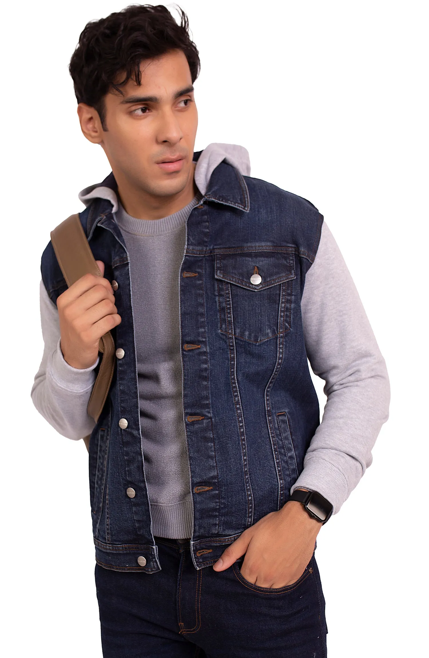 Navy Blue Hooded Denim Jacket