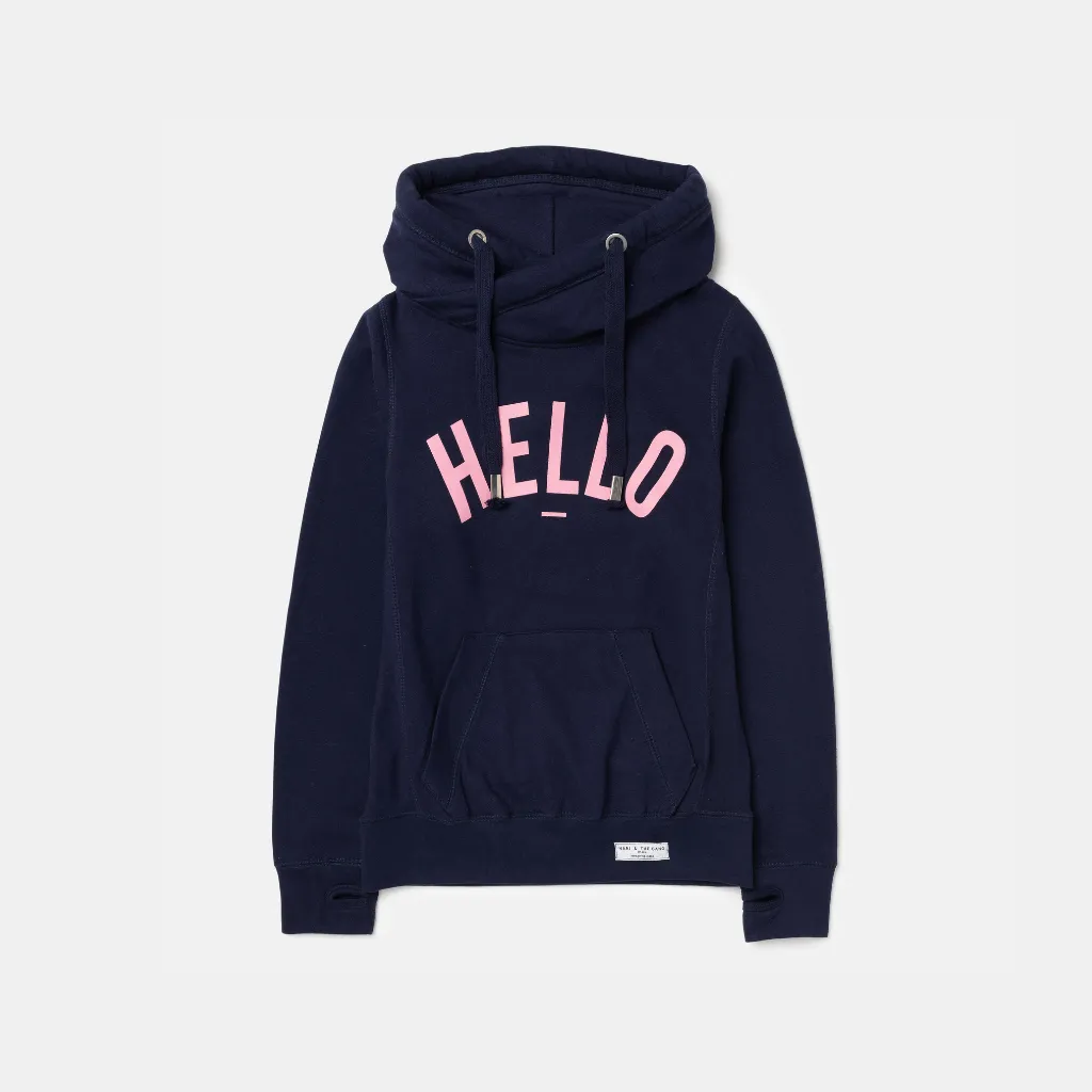 Navy Pink Hello Cowl Neck Hoodie