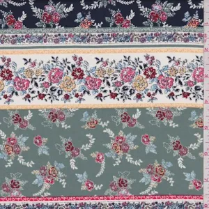 Navy/Jade Floral Wallpaper Stripe Poplin Fabric