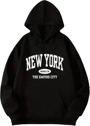 NEW YORK Letter Pattern Women's Hoodie Oversized Long Sleeve Casual Drawstring Autumn Pullover Sweater Top