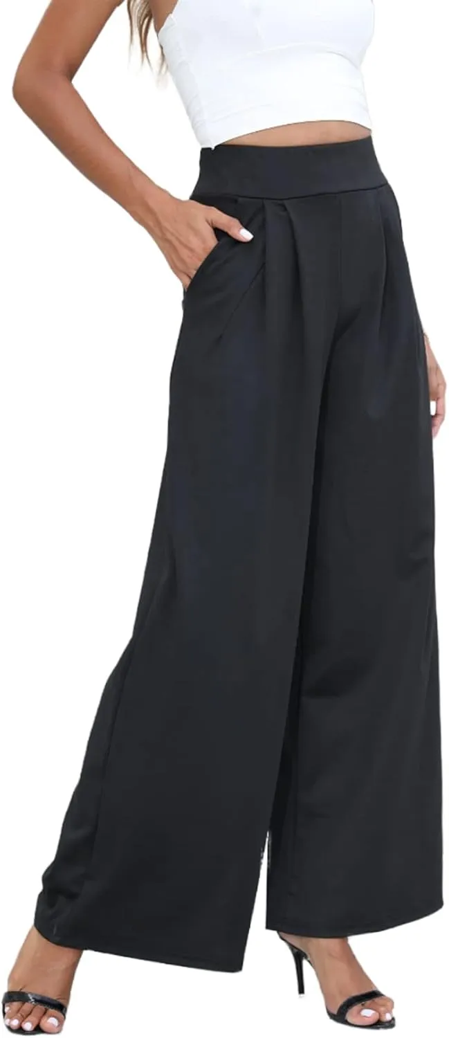 NRTHYE Womens Palazzo Long Pants High Waist Wide Leg Stretchy Loose Fit Casual Trousers with Pocket
