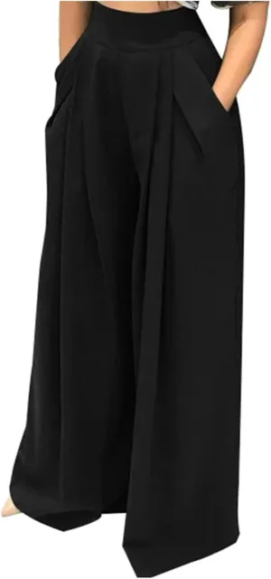 NRTHYE Womens Palazzo Long Pants High Waist Wide Leg Stretchy Loose Fit Casual Trousers with Pocket
