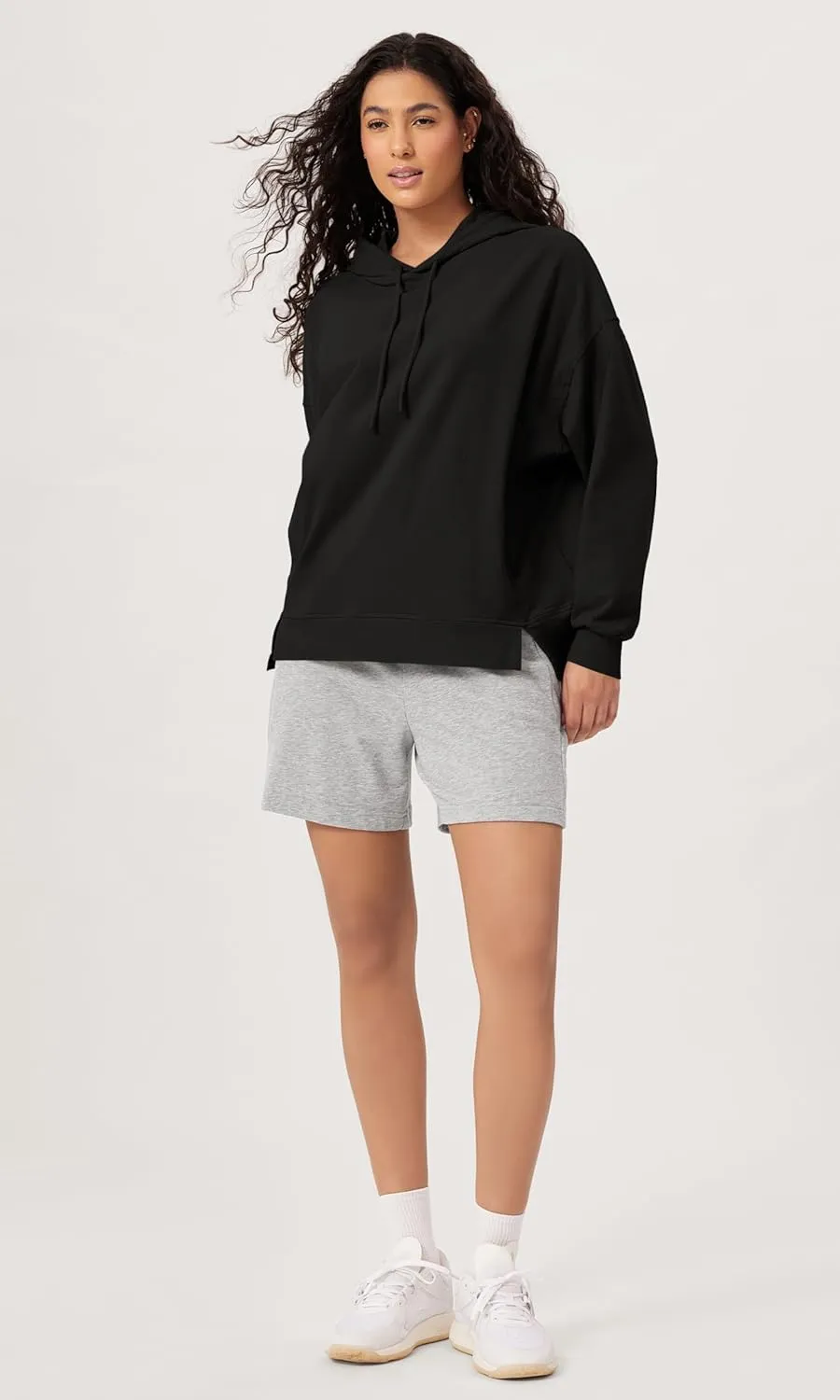 ODODOS Women's Purevibe Cotton Oversized Hoodies Side Slit Sweatshirts Long Sleeve Pullover Top with Pocket