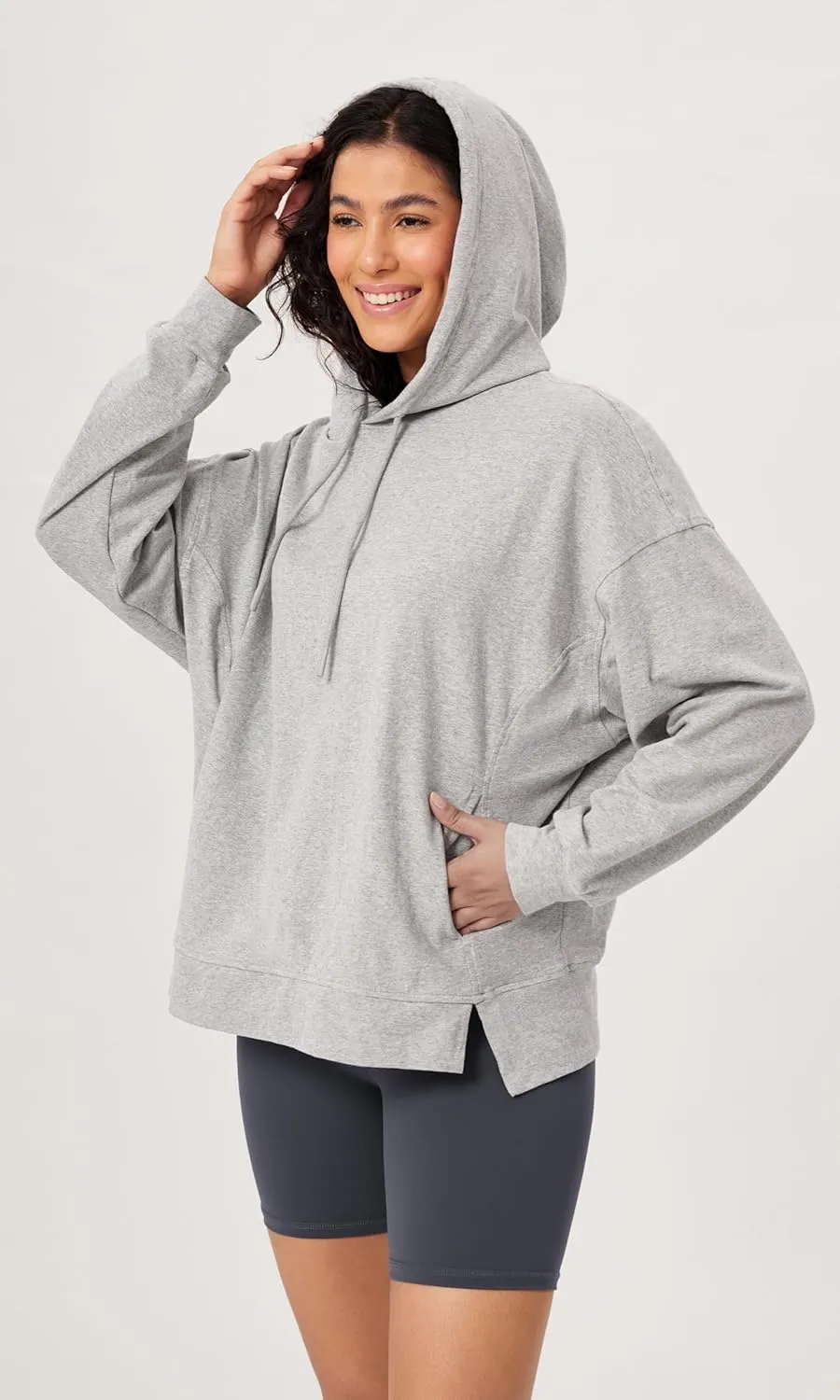 ODODOS Women's Purevibe Cotton Oversized Hoodies Side Slit Sweatshirts Long Sleeve Pullover Top with Pocket
