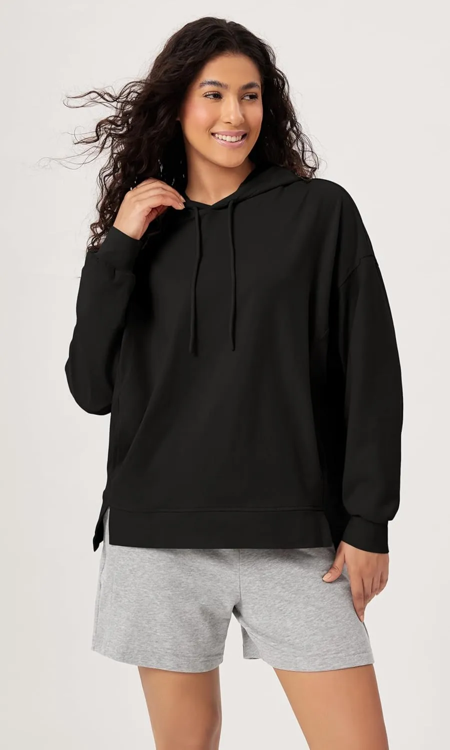 ODODOS Women's Purevibe Cotton Oversized Hoodies Side Slit Sweatshirts Long Sleeve Pullover Top with Pocket