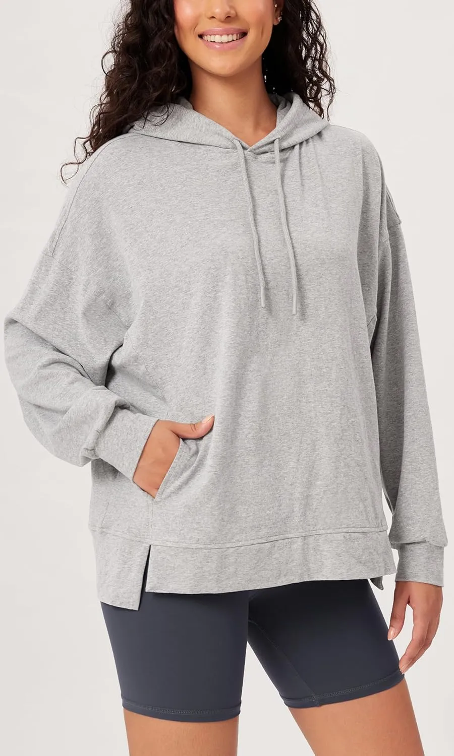 ODODOS Women's Purevibe Cotton Oversized Hoodies Side Slit Sweatshirts Long Sleeve Pullover Top with Pocket