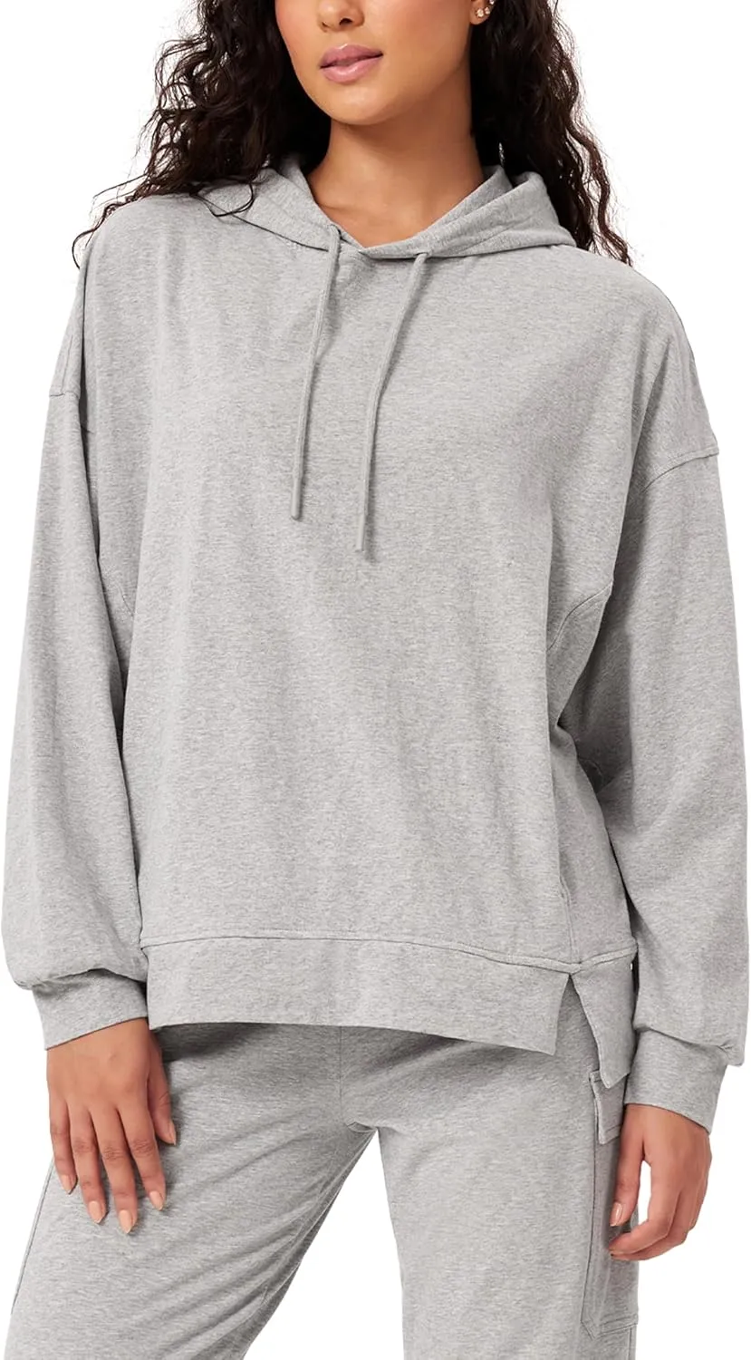 ODODOS Women's Purevibe Cotton Oversized Hoodies Side Slit Sweatshirts Long Sleeve Pullover Top with Pocket