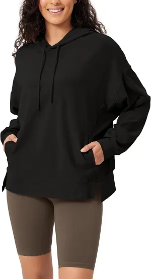ODODOS Women's Purevibe Cotton Oversized Hoodies Side Slit Sweatshirts Long Sleeve Pullover Top with Pocket