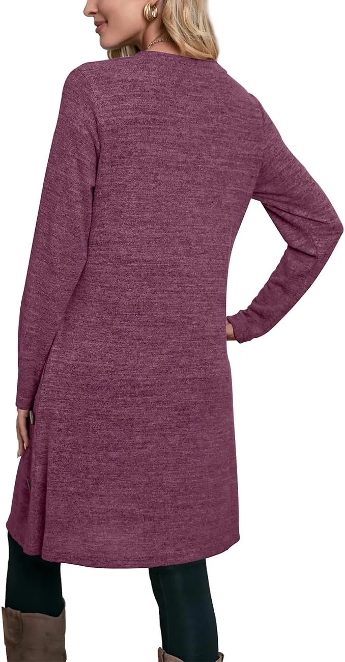 OFEEFAN Womens Long Sleeve Tunic Dres Fall Outfits with Pockets Buttons