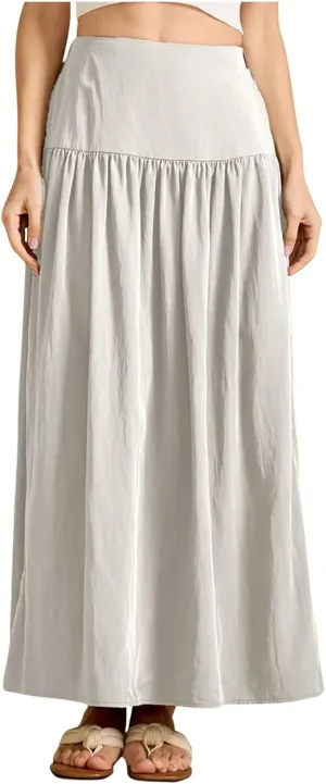 Oplxuo Maxi Skirts for Women Elastic High Waisted Tiered Long Skirt Solid Color Summer Vacation Casual Flowy Skirts