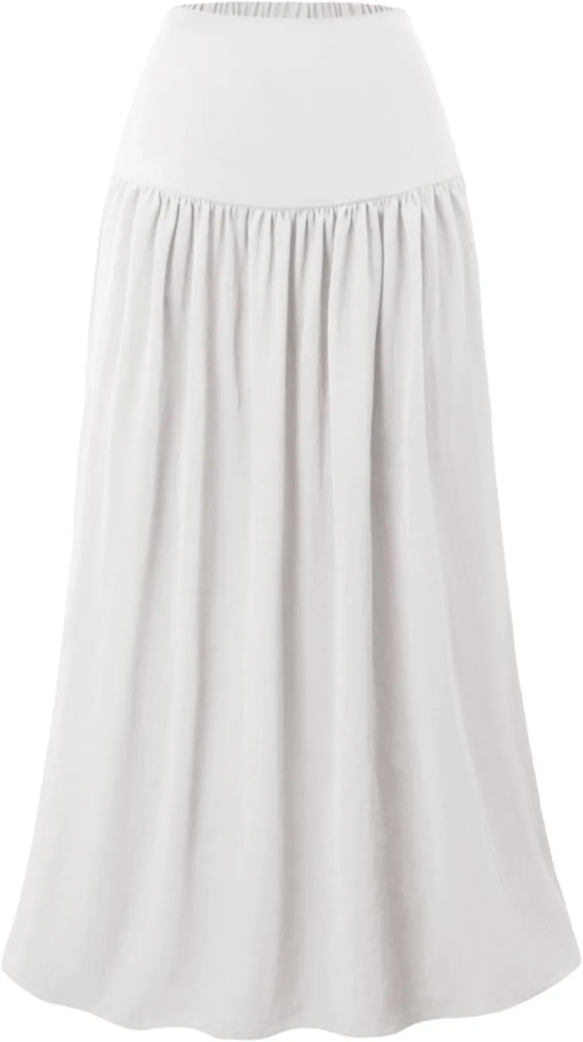 Oplxuo Maxi Skirts for Women Elastic High Waisted Tiered Long Skirt Solid Color Summer Vacation Casual Flowy Skirts