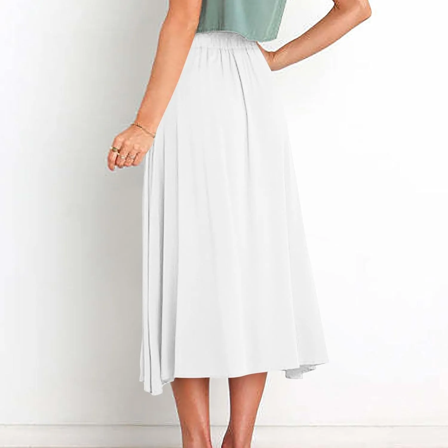 Oplxuo Womens Casual Summer Skirts Front Button A-Line High Waisted Midi Skirt with Pockets