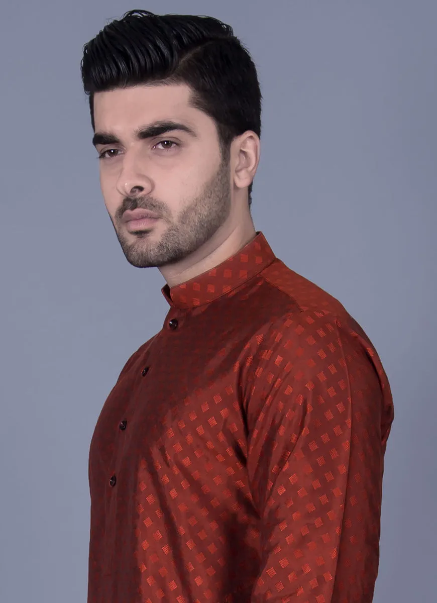 Orange Mini Diamond Self Texture Jamawar Kurta