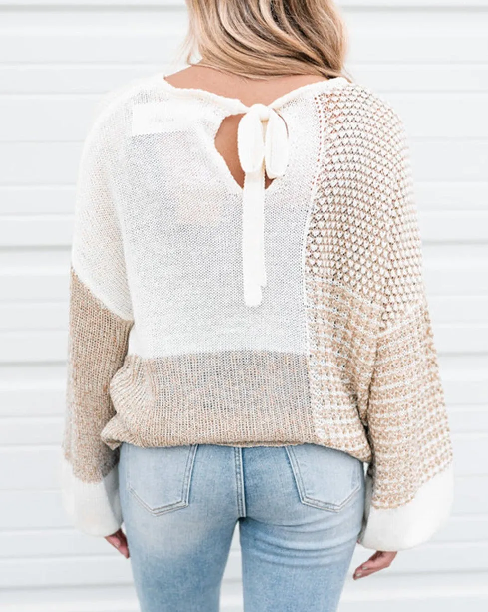 Patchwork Tie Back Oversized Sweater