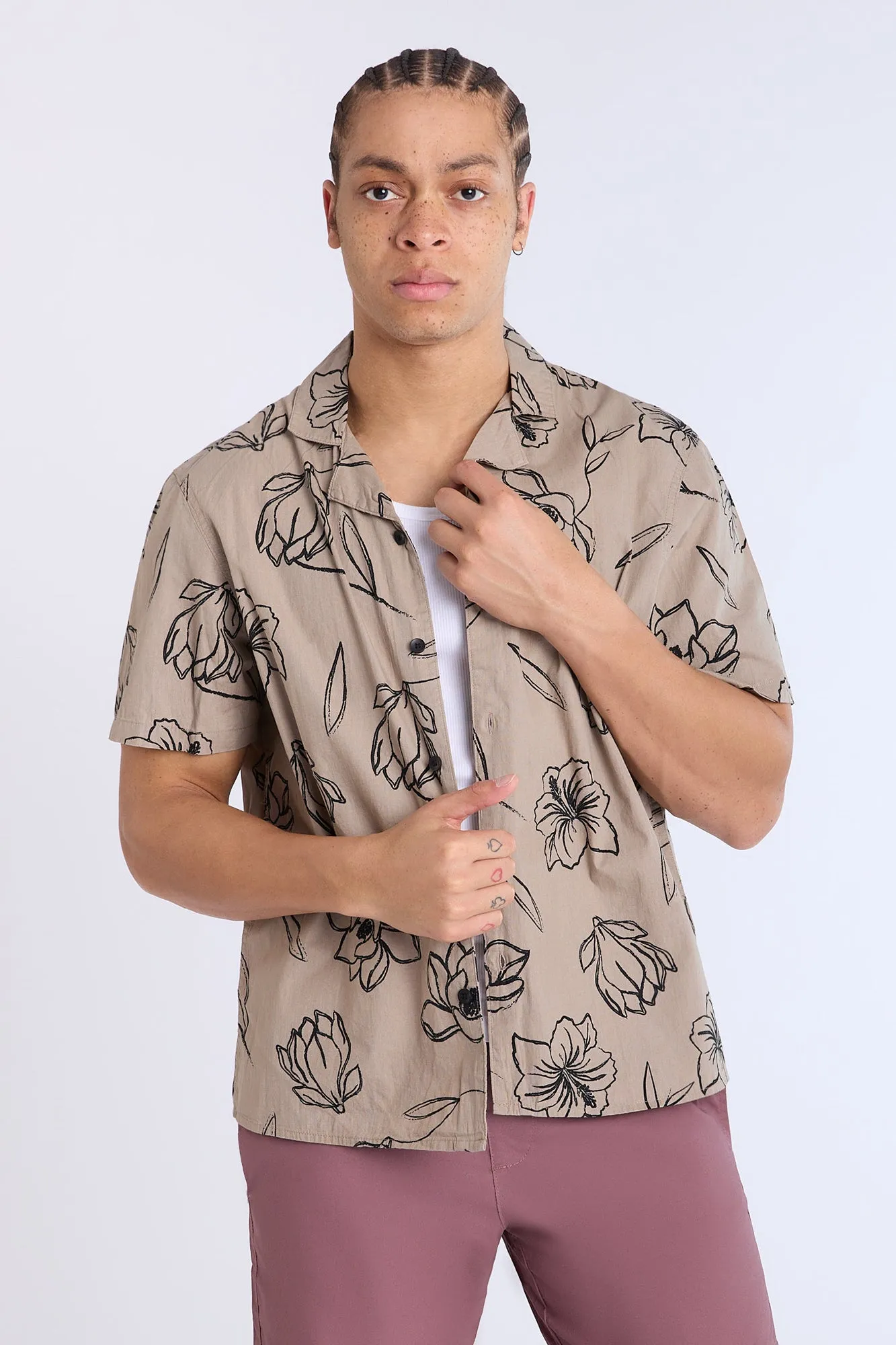 Poplin Floral Print Short Sleeves Shirt