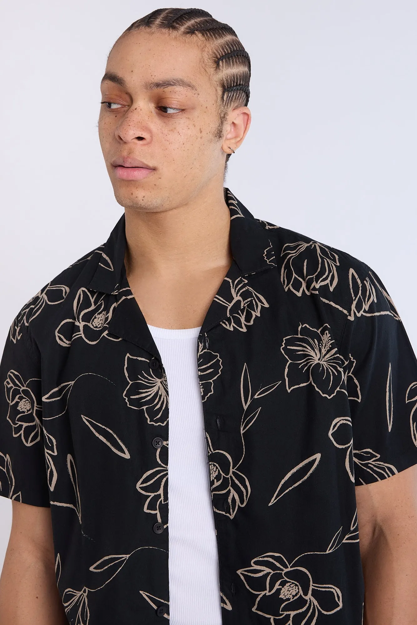 Poplin Floral Print Short Sleeves Shirt
