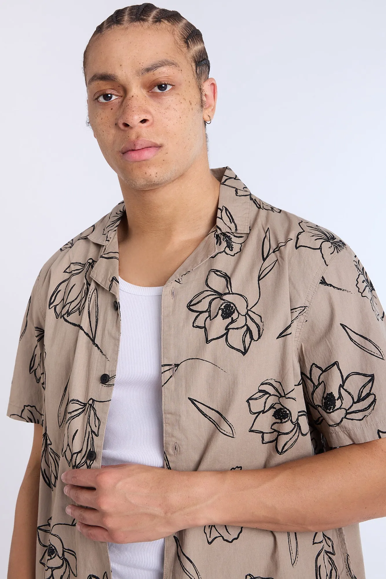 Poplin Floral Print Short Sleeves Shirt