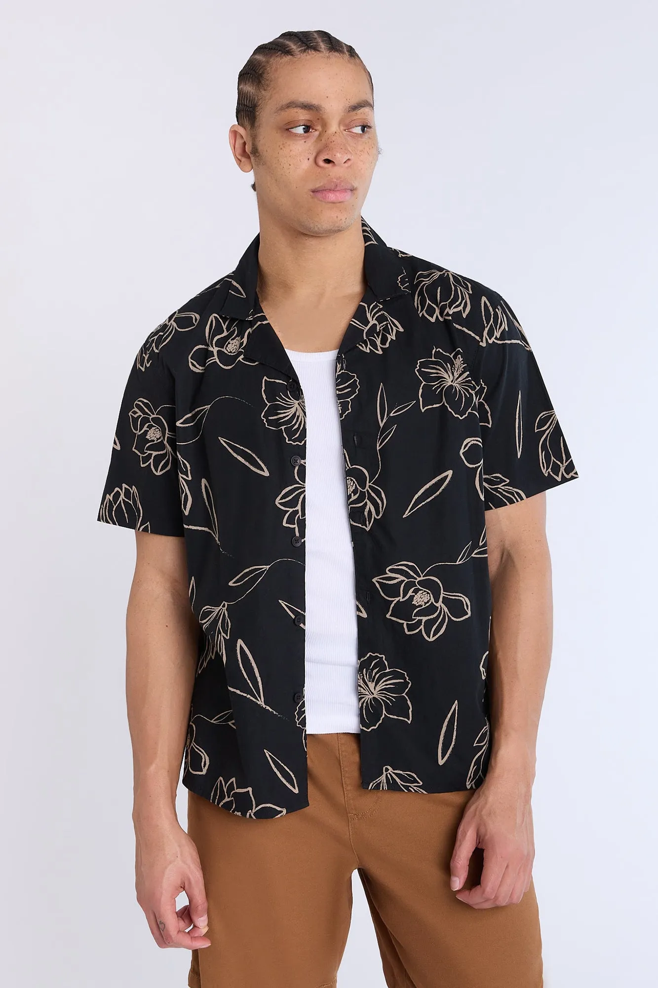 Poplin Floral Print Short Sleeves Shirt