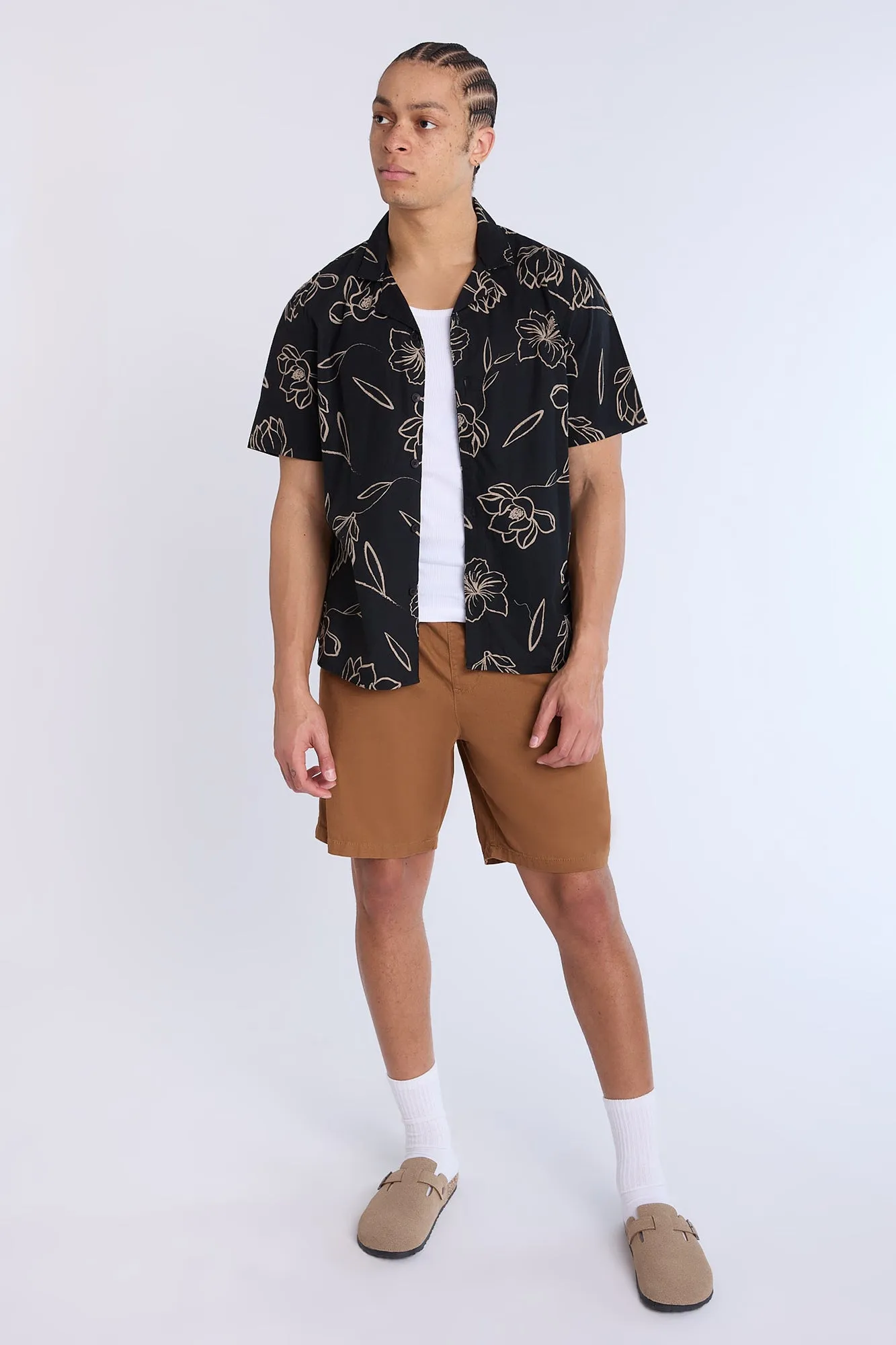 Poplin Floral Print Short Sleeves Shirt