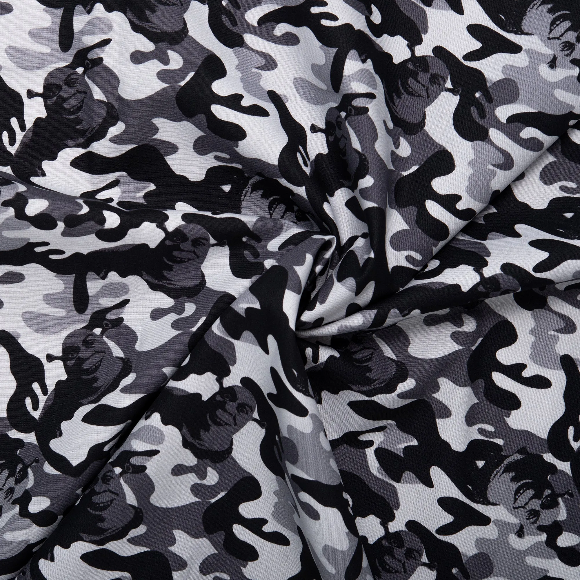 Printed Cotton Poplin - WOO HOO - Camouflage / Shrek - Grey
