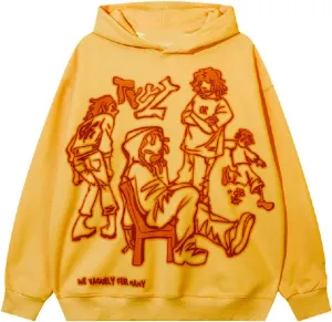Qianran Y2K Skeleton Hoodie Women Men Pullover Print Graphic Oversized Jacket Fashion Streetwear Sweatshirt Orange S