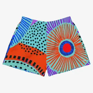 Recycled Breathy Shorts "Ethno Pop" Turquoise/Red