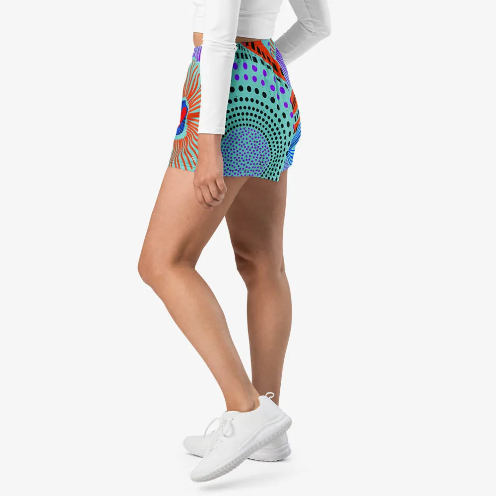 Recycled Breathy Shorts "Ethno Pop" Turquoise/Red