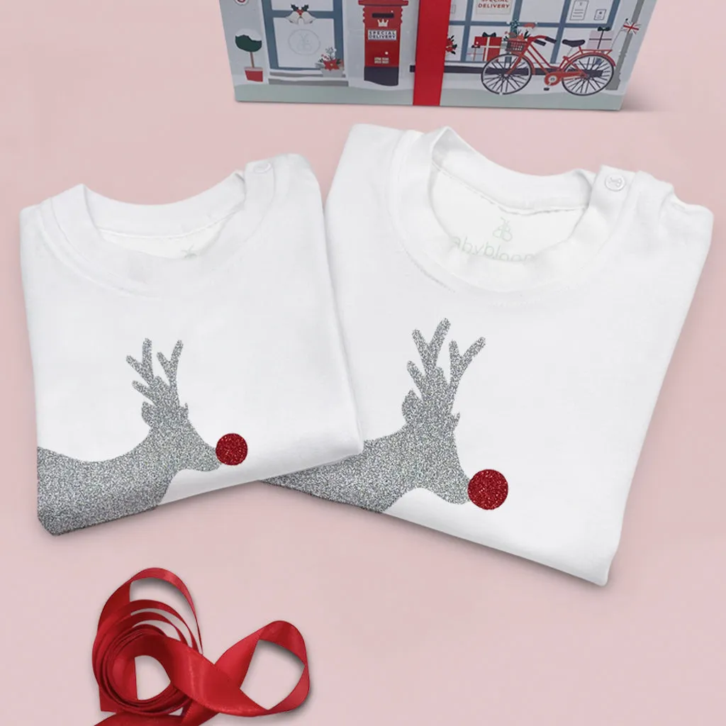 Reindeer Sparkle Christmas T-Shirt and Bib Outfit