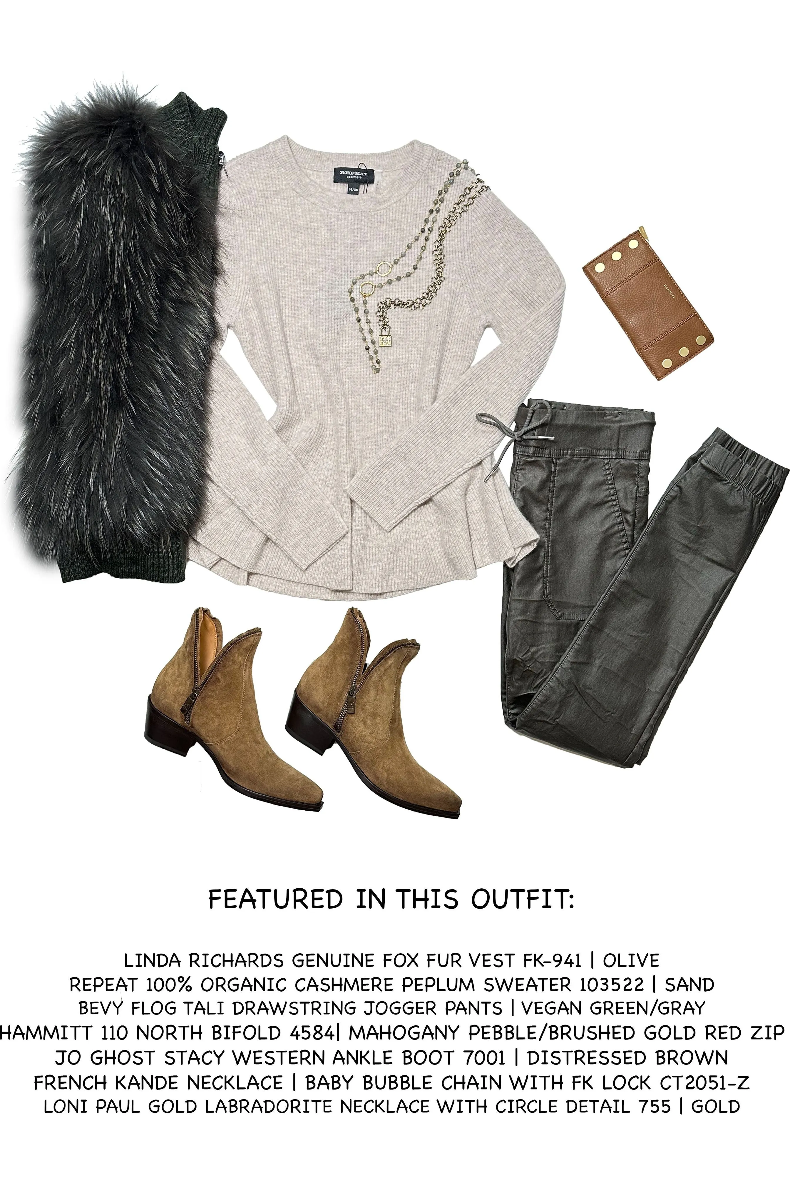 Repeat 100% Organic Cashmere Peplum Sweater 103522  | Sand