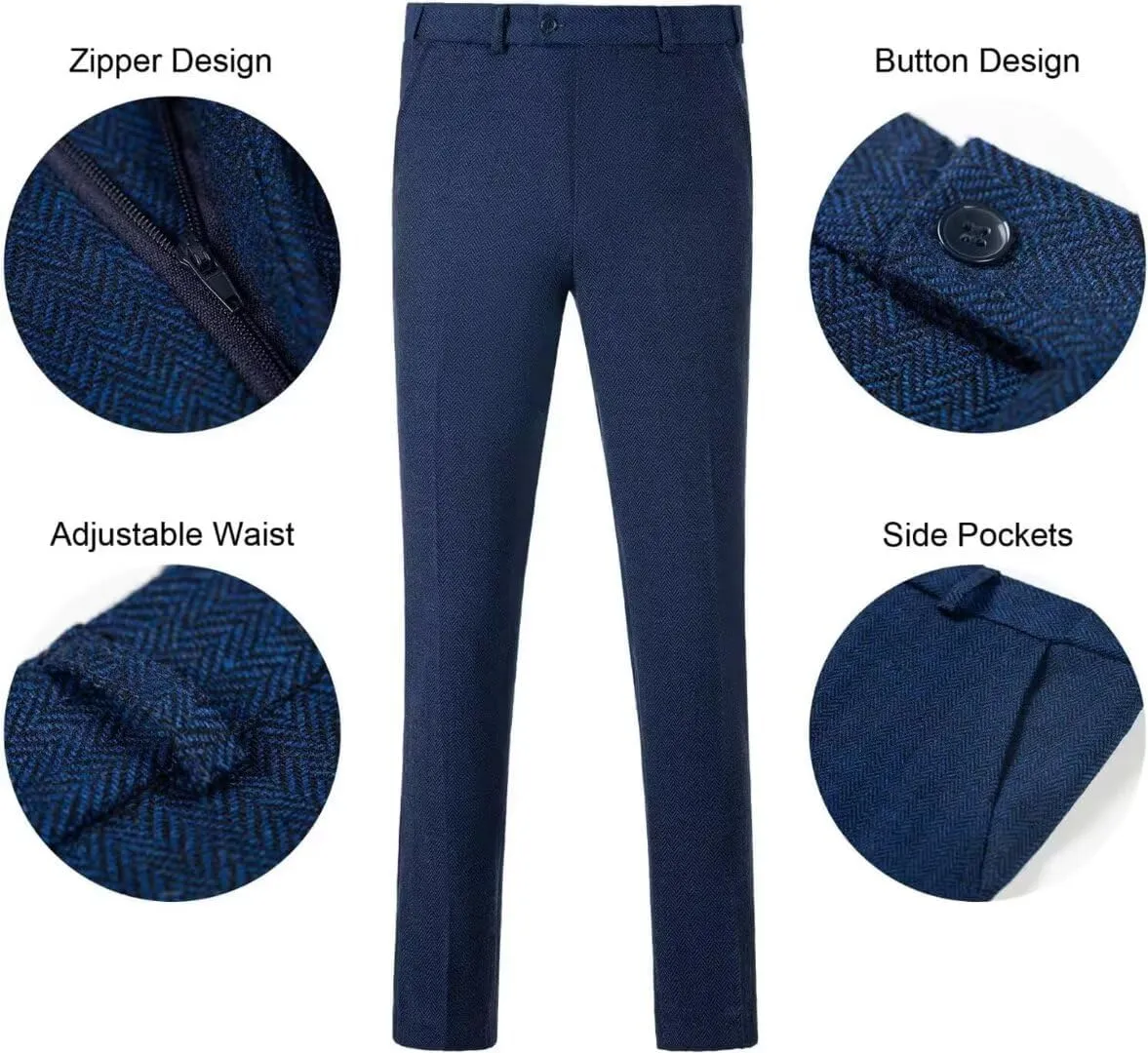 Retro 3 Piece Herringbone Tweed Suit Men's Wool Tuxedos Set Prom Brown Jacket Blazer Vest Pants Themed Wedding
