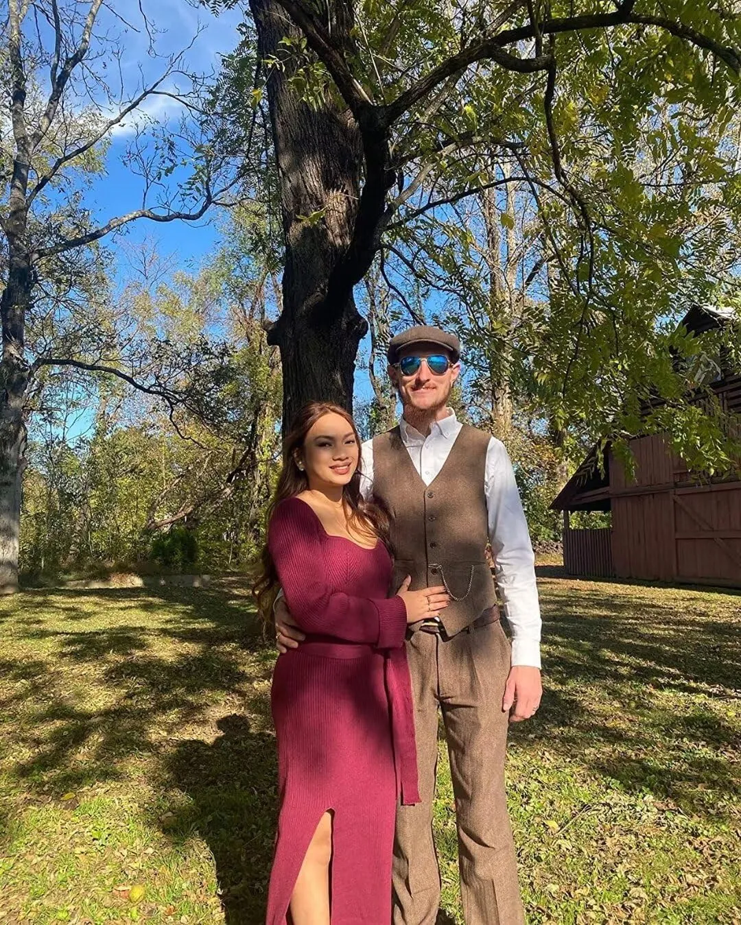 Retro 3 Piece Herringbone Tweed Suit Men's Wool Tuxedos Set Prom Brown Jacket Blazer Vest Pants Themed Wedding