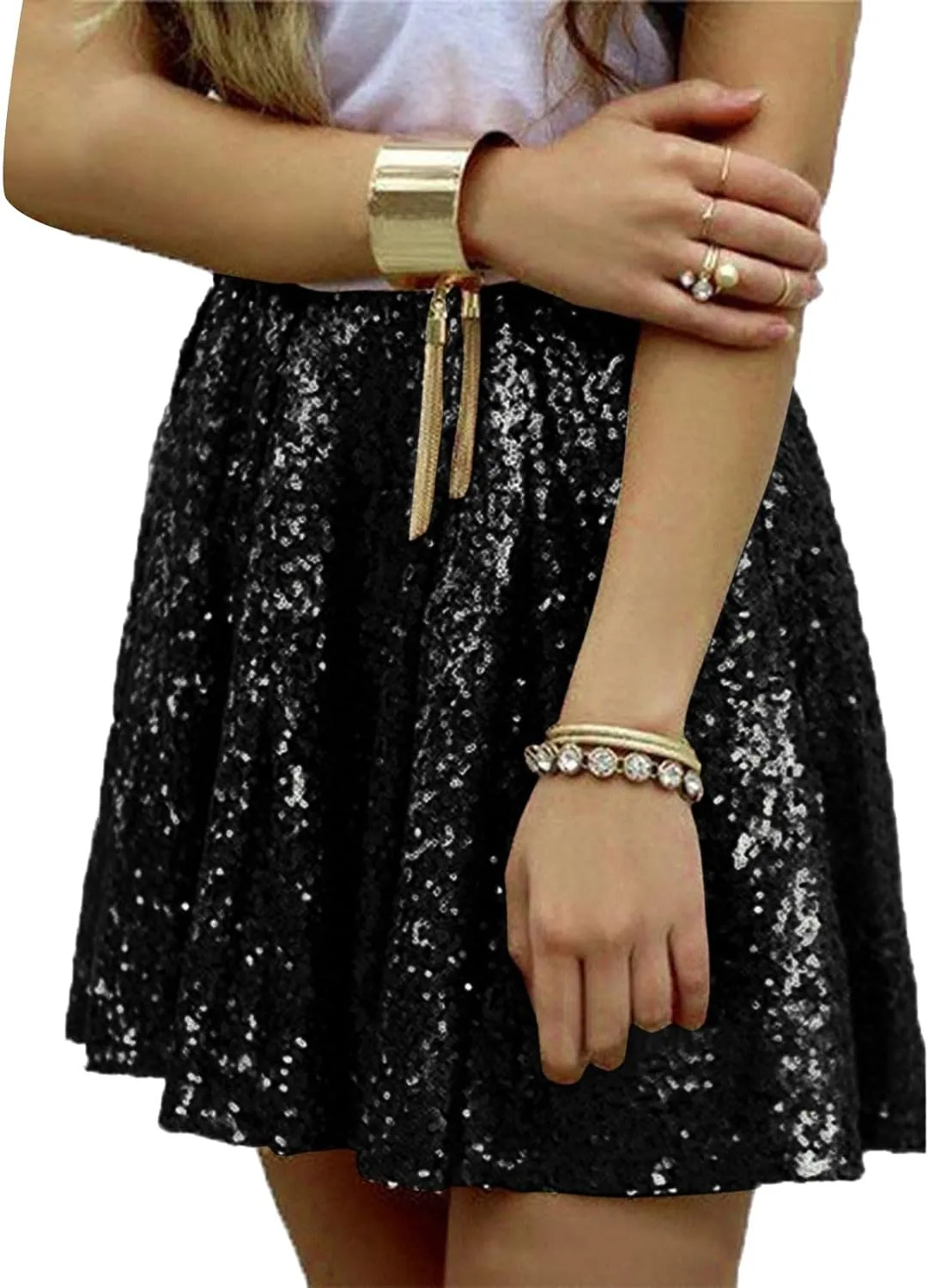 Sequin Skirt Black Short High Waist Pleated Skirts for Women Flare Fashion 2024 Sparkly Skirt Rave Festival