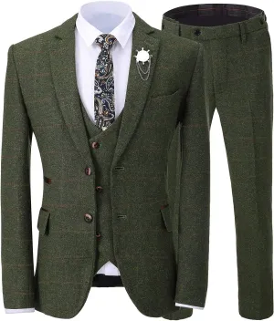 SevenBoy Retro 3 Piece Tweed Herr Check Men's Suit Slim-fit Tuxedo Suit Prom Jacket Vest Pants