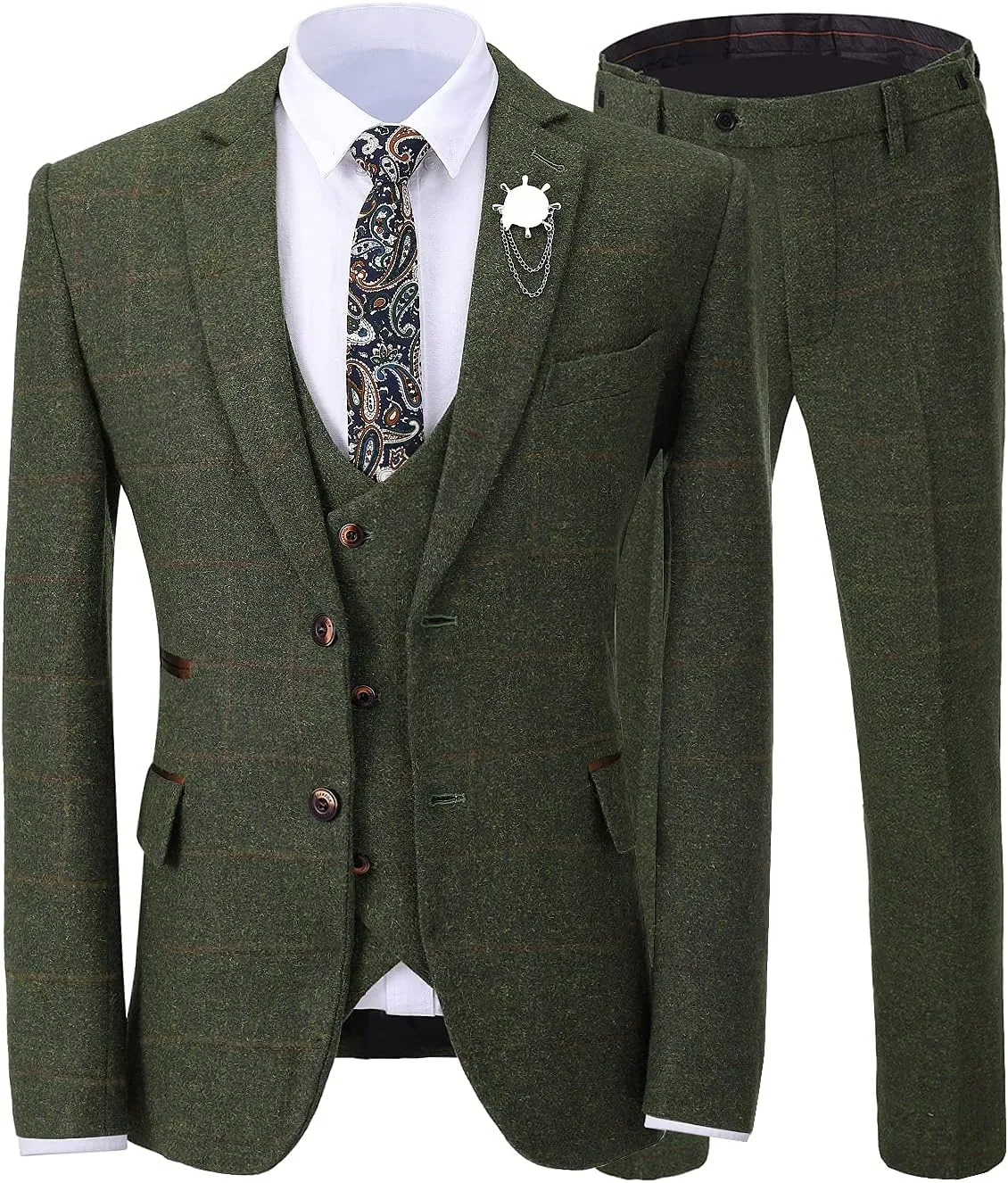 SevenBoy Retro 3 Piece Tweed Herr Check Men's Suit Slim-fit Tuxedo Suit Prom Jacket Vest Pants