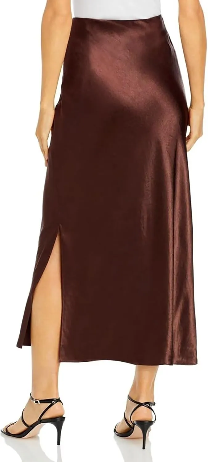 Sheface Women's Satin Silk Side Split Maxi Skirt Hidden Elasticized Waistband Flared A Line Elegant Long Skirts